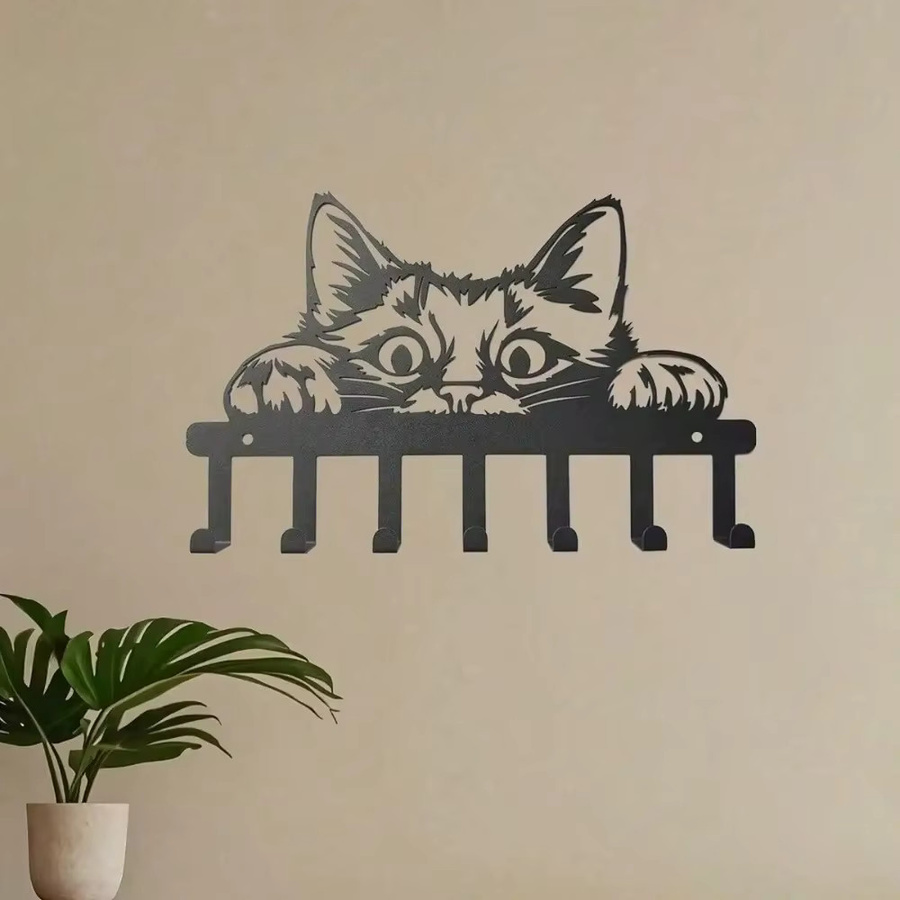 HELLOYOUNG Katzen-Schlüsselhalter aus rostfreiem Metall im Vintage-Design für die Wandmontage, Schwarz oder Silber - Bild 3