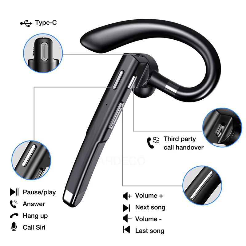 EARDECO Bluetooth In-Ear Business Kopfhörer mit CVC 8.0 Rauschunterdrückung und HD-Mikrofon in Schwarz - Bild 4