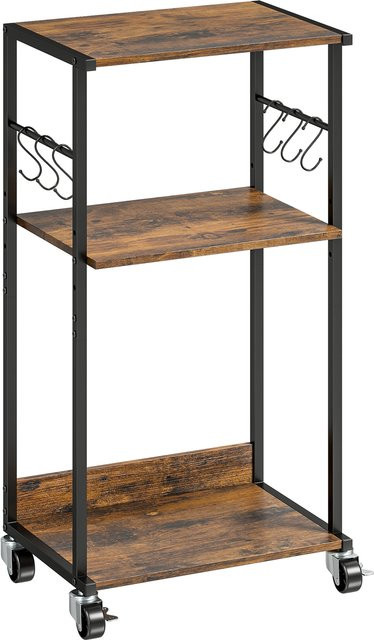 HOMCOM 3-stufiger Druckerwagen aus Metall und Holz in Rustikalem Braun mit Bremsrollen und 6 Haken, B/T/H: 43 x 30 x 82 cm - Bild 1