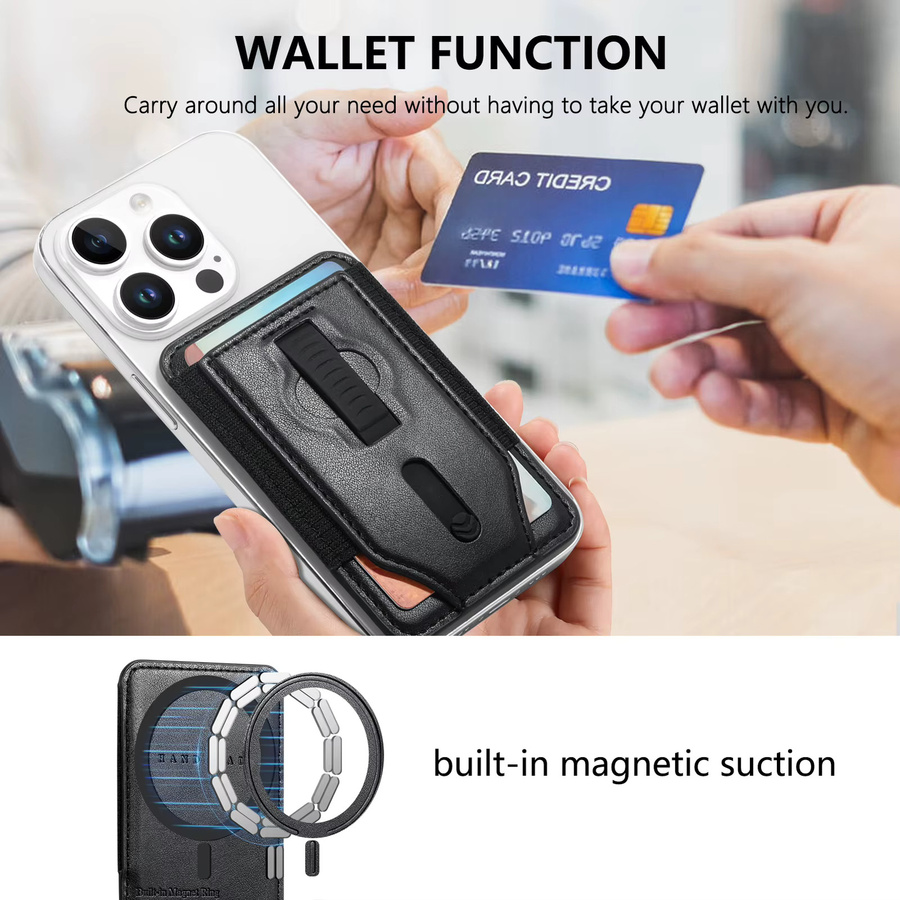 HAIyu MagSafe Magnetische Kartenhalter Brieftasche mit Handgelenk-Strap für iPhone und Samsung in Schwarz - Bild 2