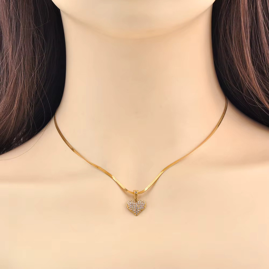 Lokaer Halskette mit Herzanhänger, Edelstahl, Gold, Kristall, Damen - Bild 3