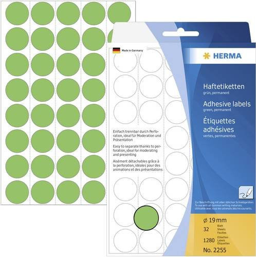 Herma Markierungspunkte 2255 Klebepunkte aus FSC-Papier, Durchmesser: 19 mm, Farbe: Grün, 1280 Stück, permanent haftend - Bild 1