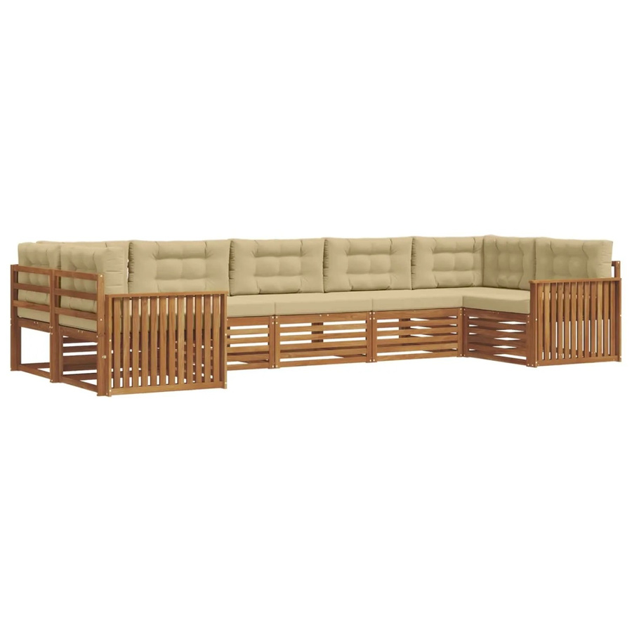 vidaXL Sofagarnitur 7-teilig aus Massivholz Akazie in Natur und Beige mit L-Form und abnehmbaren Kissen - Bild 2