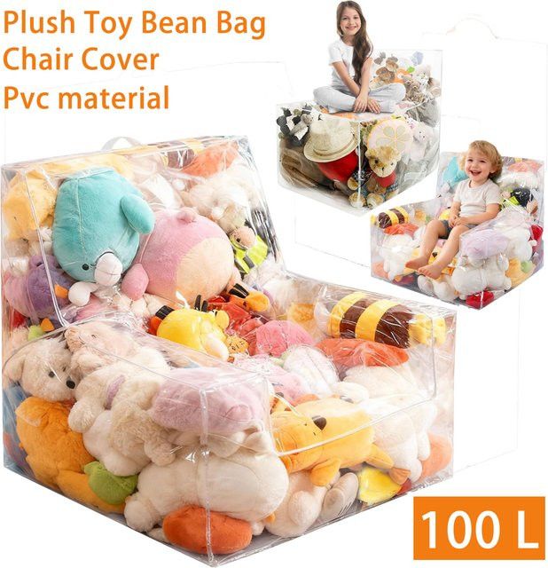 Willkey Sitzsack für Kinder aus transparentem PVC zur Aufbewahrung von Plüschspielzeug mit 100l Fassungsvermögen - Bild 1