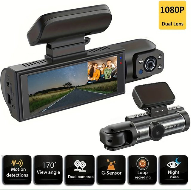 Etymoofox Dual Lens Dashcam Full HD 1080P mit Nachtsicht und Loop-Aufnahme, Schwarz - Bild 1
