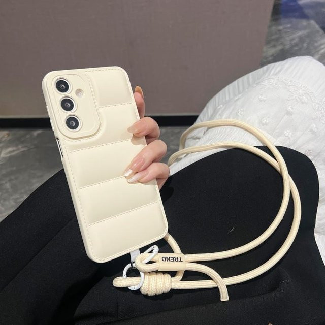 Modische Daunenjacke Crossbody Hülle für Samsung Galaxy A56 A36 A26 A16 A55 A35 A54 A53 A34 A33 mit langem Band in Weiß - Bild 1