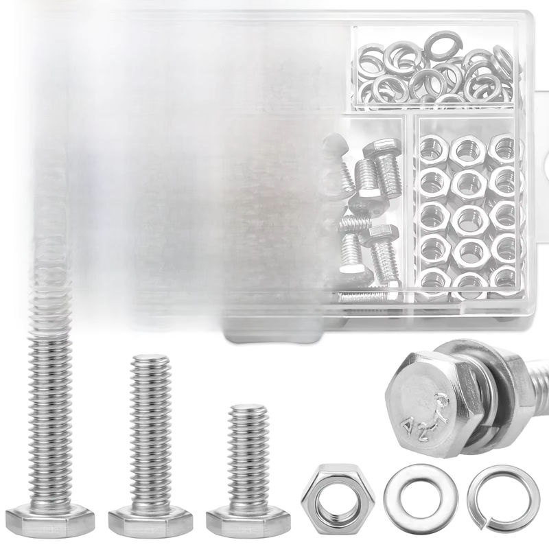 SANJODS Metrisches Bolzenset aus Edelstahl in Silber mit Sechskantschrauben, Muttern sowie flachen und Sicherungsscheiben (M4, M5, M6) - Bild 7