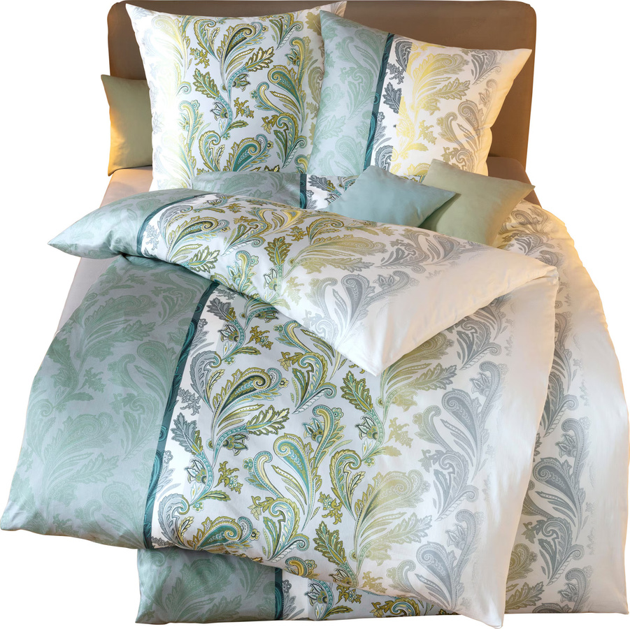 Kaeppel Bettwäsche-Set aus Baumwolle mit floralem Nature-Design, Reversible Duvet Cover und Kissenbezug, Grün/Weiß, Kissenbezug: 80 x 80 cm - Bild 2