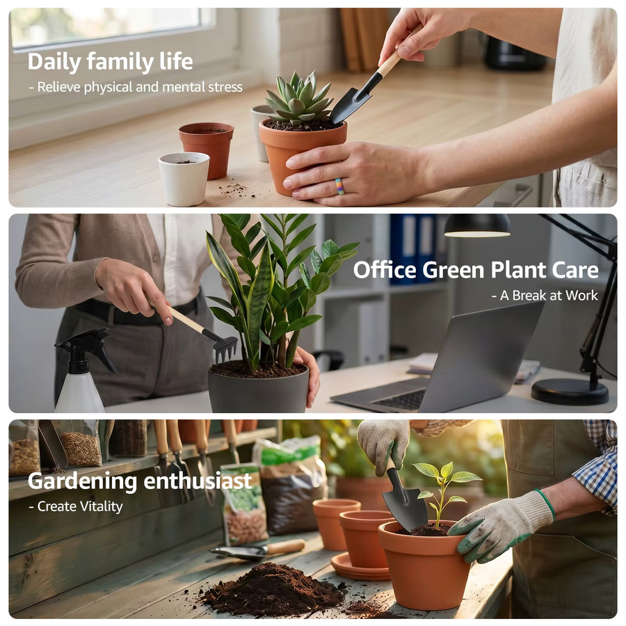 Toorise 3-teiliges Sukkulenten-Werkzeugset für Mini-Gartenarbeit und Bonsai in Braun - Bild 5