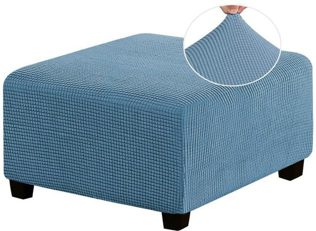 Universeller Hockerbezug in Blau, quadratischer Sofabezug aus elastischem Fleece-Material für Hocker und Fußpedale, Höhe: 80-103 cm, Breite: 35-45 cm - Bild 1