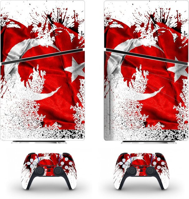 Yolouxiku Turkey National Vinyl Skin Set für PS5 Slim Disc und 2 Controller in Gold und Rot - Bild 1