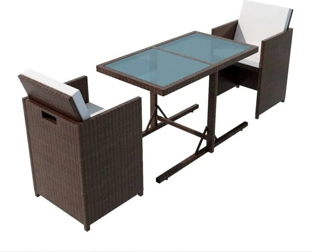 vidaXL 3-tlg Bistro-Set aus Poly Rattan in Braun mit Tisch und Kissen für Garten und Terrasse - Bild 1