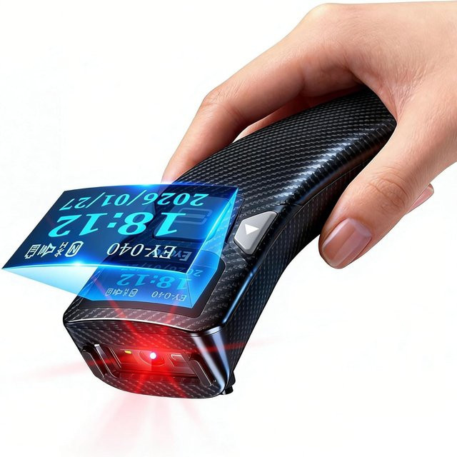 EYOYO Tragbarer Bluetooth 1D- und 2D-Barcode- sowie QR-Scanner mit Digitalanzeige in Schwarz - Bild 1