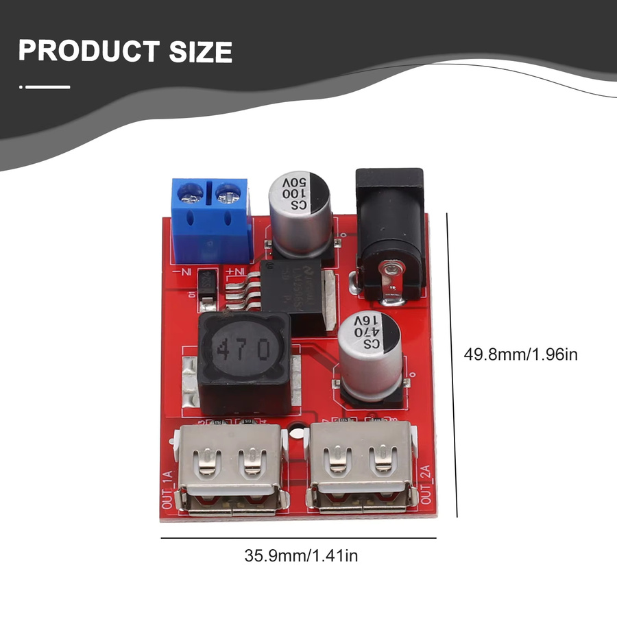 DC-DC Abwärtswandler Modul Doppel USB Ladung 5V 3A mit Draht für Fahrzeug und Solar Controller, Rot - Bild 4