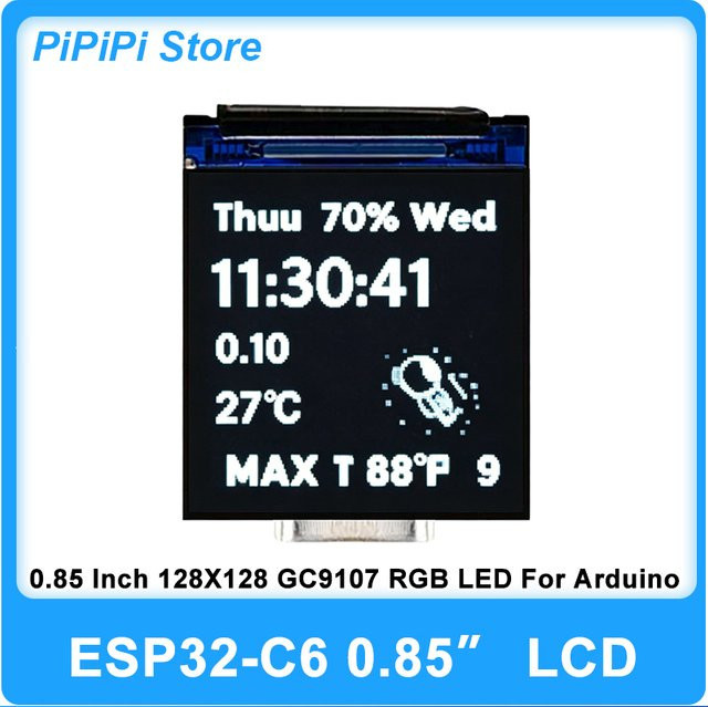 Spotpear ESP32 C6 Entwicklungsboard mit 0,85 Zoll 128x128 IPS Bildschirm, RISC-V, 2,4G WLAN, Bluetooth 5 LE, SD-Kartensteckplatz und RGB LED Modul in Schwarz - Bild 1