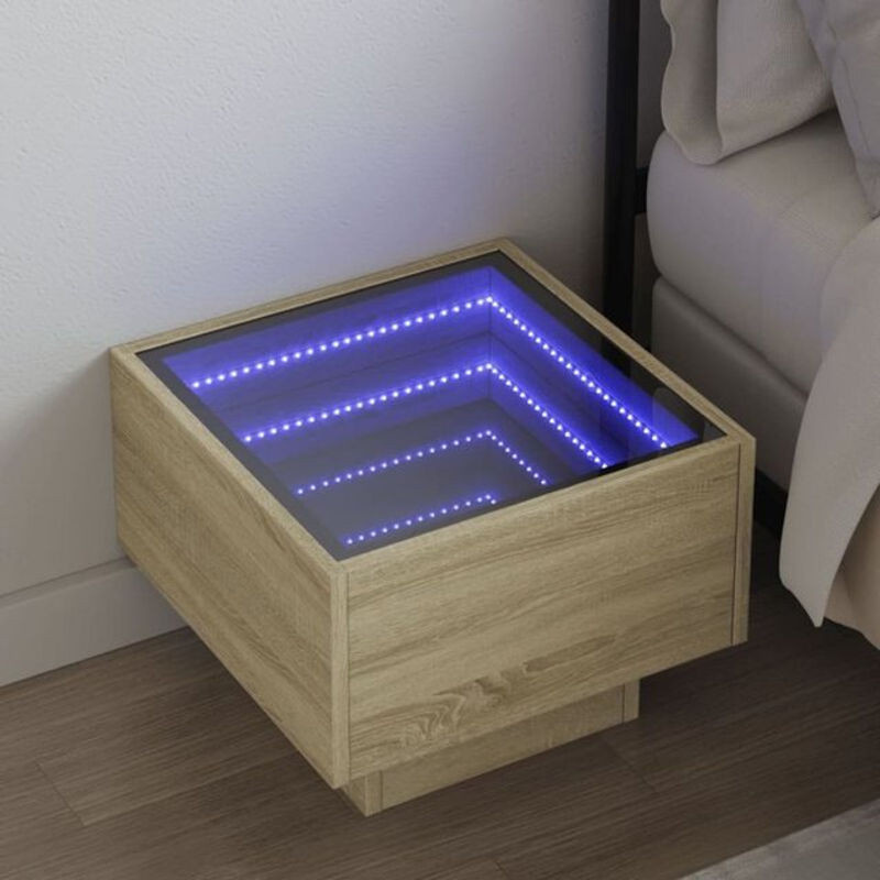 Nachttisch mit Infinity-LED in Sonoma-Eiche von vidaXL, Braun, B/T/H: 40 x 40 x 30 cm - Bild 1