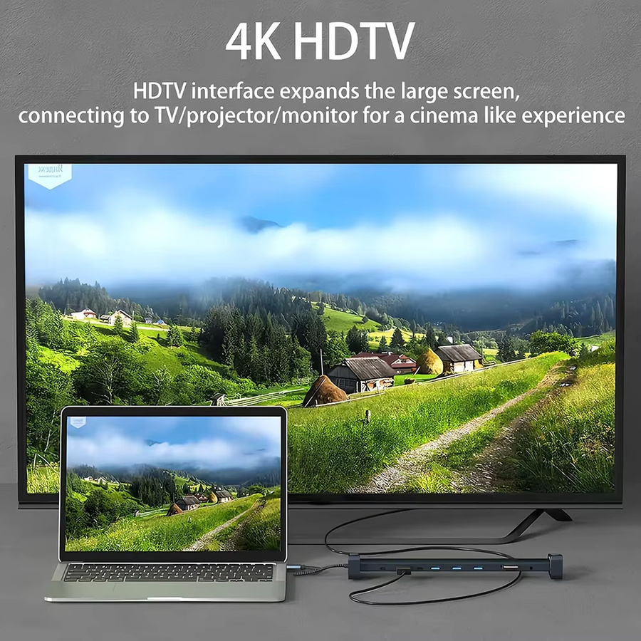 KEBIDUMEI 10-in-1 USB-C Dockingstation in Grau mit 4K HDMI, 100W PD, Ethernet und SD/TF Kartenleser - Bild 3