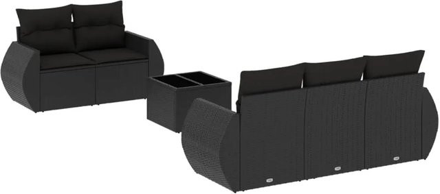 vidaXL 6-tlg Garten-Sofagarnitur aus Poly-Rattan mit Tisch und Kissen, Schwarz - Bild 1