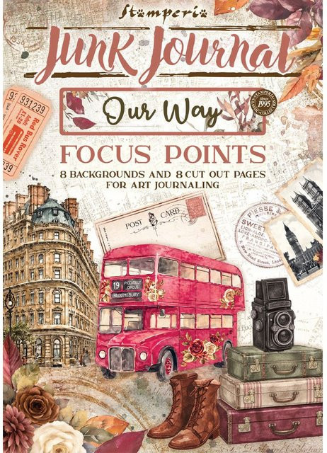 Stamperia Junk Journal Focus Points Our Way A5 Konstruktionspapier in Rot und Mehrfarbig - Bild 1