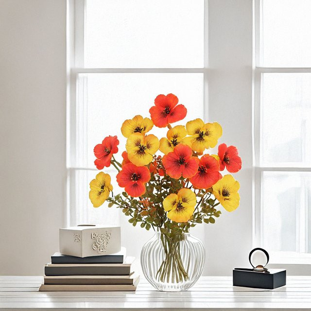 Künstliches Blumenarrangement aus Stiefmütterchen und Eukalyptus in Lila und Multicolour, Höhe: 35,56 cm - Bild 1
