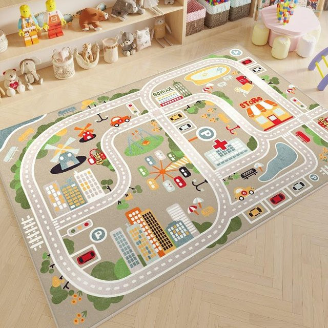Karpetti Krabbelspielbahn Teppich mit Straßenverkehr-Motiv für Kinder, rutschfest und waschbar, B/L: 40 x 60 cm, mehrfarbig - Bild 1