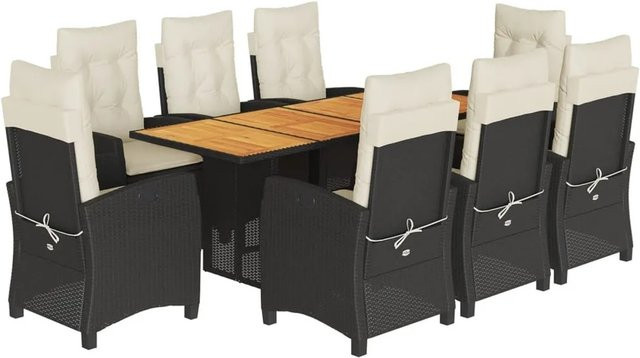 vidaXL 9-teilige Garten-Essgruppe aus Poly-Rattan und Akazienholz in Schwarz mit Kissen - Bild 1