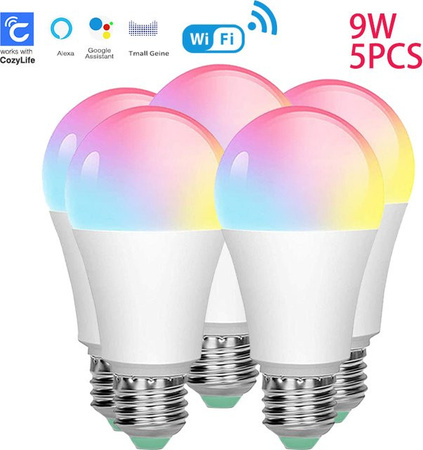 SIXWGH Smart RGB WiFi Glühbirne E27, 9W, dimmbar mit Timer-Funktion, Multicolor, Steuerung via Cozylife App, kompatibel mit Google Home und Alexa