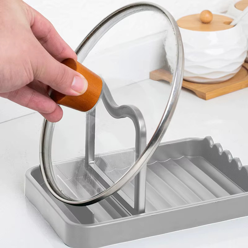 QCQHDU Multifunktionaler Topfdeckelhalter und Küchen-Organizer in Grau mit rutschfestem Design - Bild 3