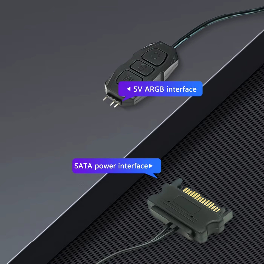 AuyiHomu ARGB-Controller 5V 3-Pin SATA-betrieben für PC-Lüfter, LED-Streifen und Wasserkühler, Schwarz - Bild 3