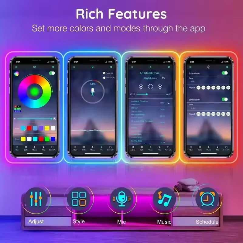 Adiodo RGB Neon LED Streifen mit App- und Fernbedienung, Wasserdichter Neon Flex Lichtstreifen in Multicolour für Indoor und Outdoor, 24V - Bild 4