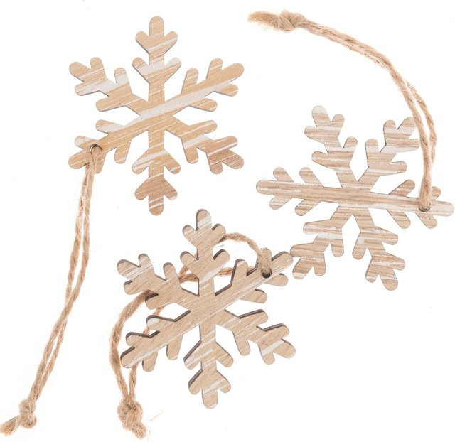 Rico Design Holzhänger Schneeflocke natur, 3 Stück - Bild 1