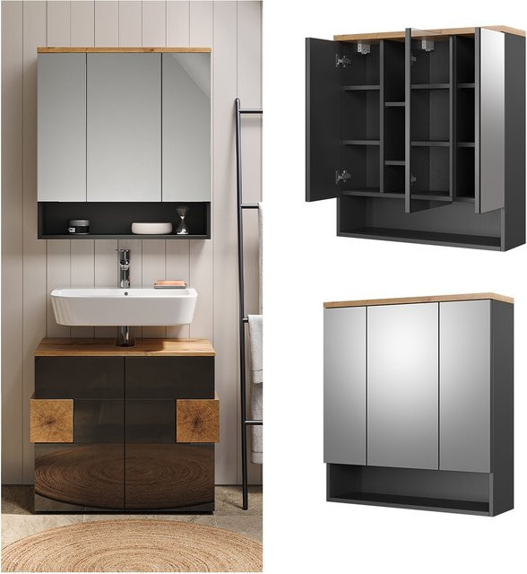 Vicco Spiegelschrank Eden Badezimmer Anthrazit mit 3 Türen B: 70 cm, H: 77,5 cm - Bild 1