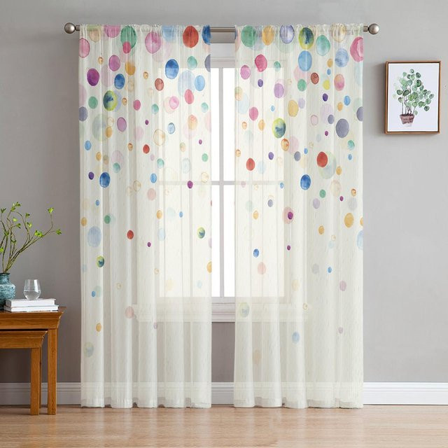 Modernes Transparentes Voile Tüll-Vorhang mit Aquarell-Blasen-Punkten in Bunt von Your Warm Home, Breite: 135 cm, Höhe: 244 cm - Bild 1