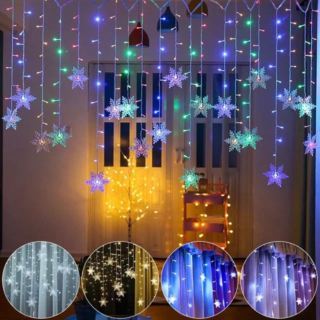 4M Schneeflocken LED Lichterkette mit Blinkfunktion, wasserdichter Fee-Vorhang für Weihnachts-, Party- und Hochzeitsdekoration, 4 m - Bild 1