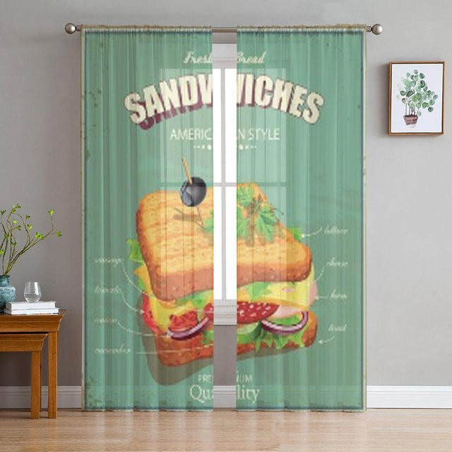 Sandwiches Tüll Transparente Fenstervorhänge aus Chiffon in Beige, B: 135 cm, H: 114 cm - Bild 1
