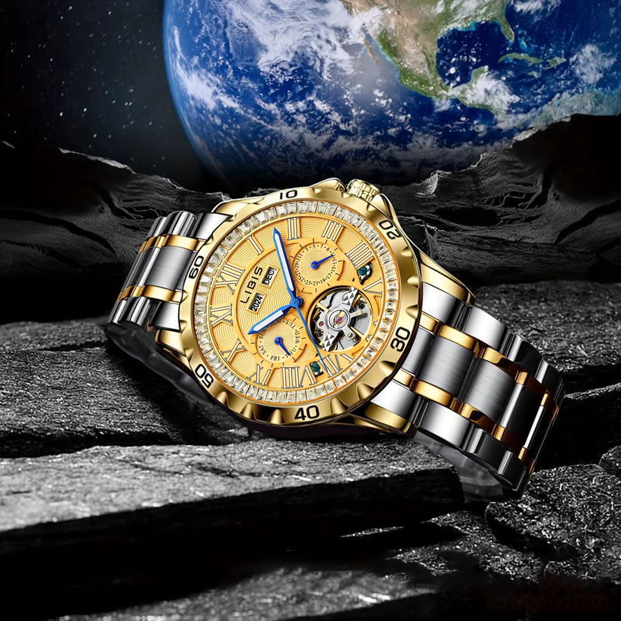LIBIS Armbanduhr Automatik, Edelstahl, Gold, Herren - Bild 3