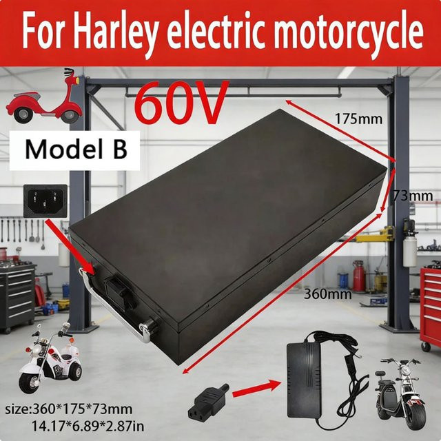 Ddadache Wasserdichte 18650 Lithium-Batterie für Harley Citycoco Elektromotorrad, 60V 50Ah, Schwarz - Bild 1