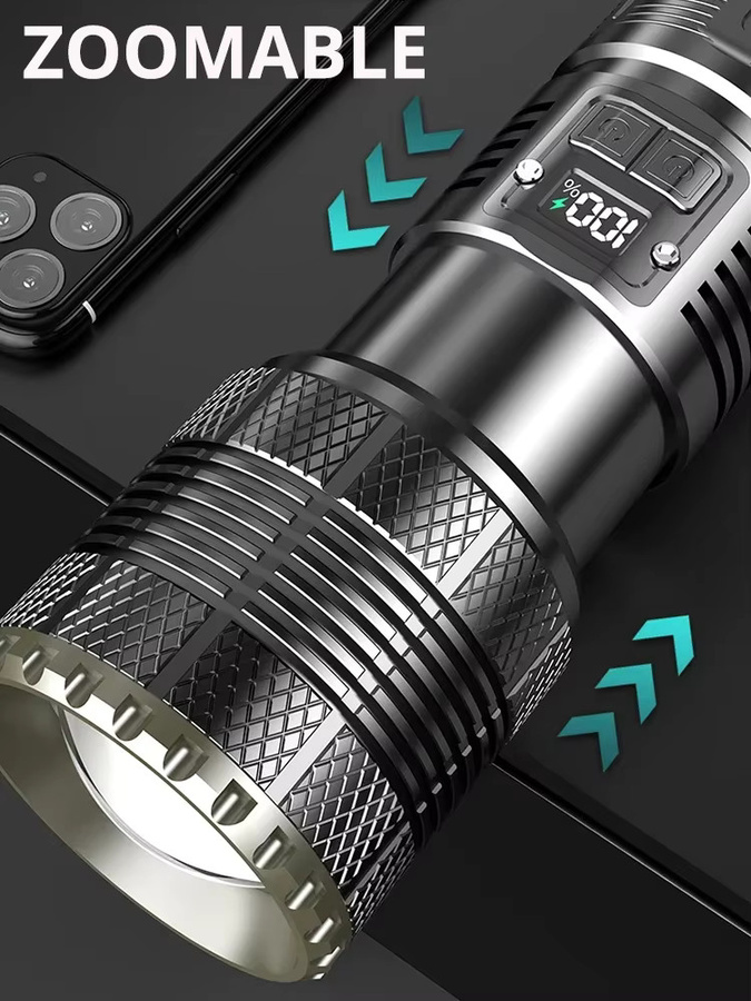 JIASHUAIXIN Taktische LED-Taschenlampe mit 1000 W Hochleistung, superhelle Notfallscheinwerfer, wasserdicht, inklusive 18650-Batterie - Bild 4