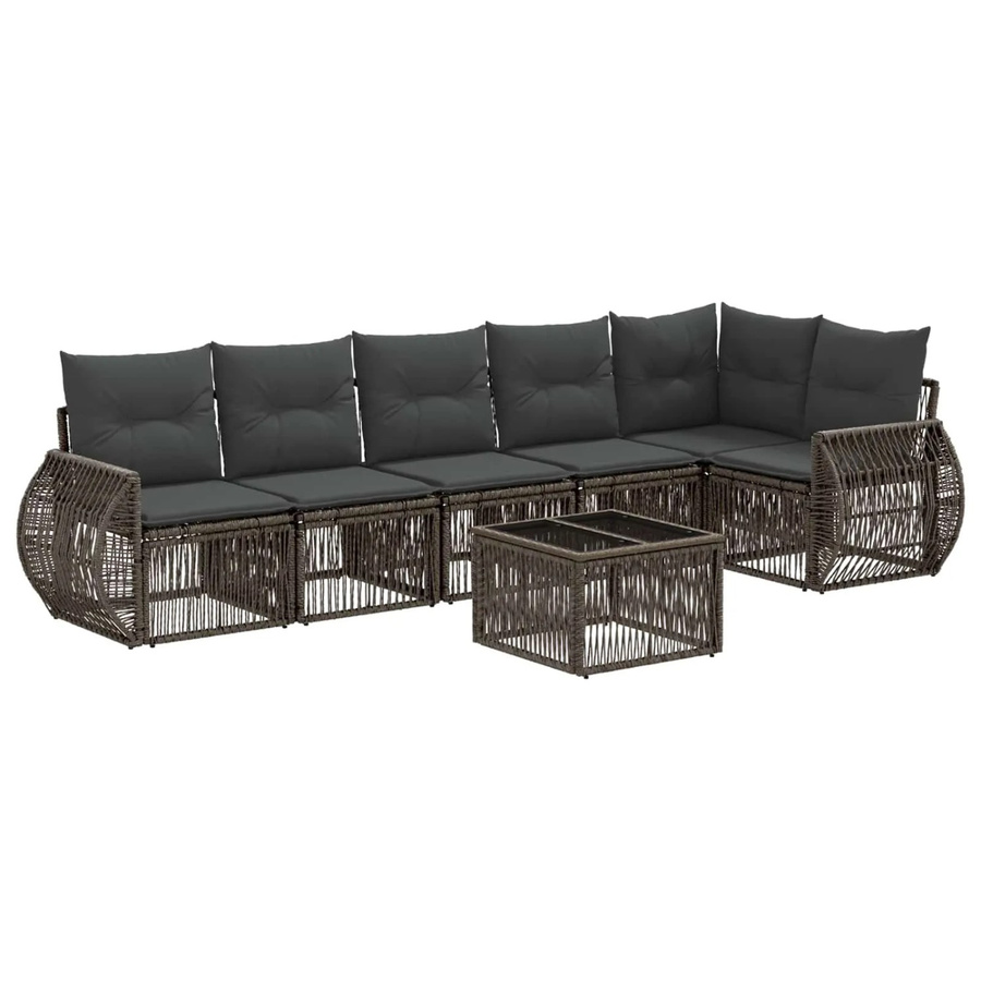 vidaXL 7-teiliges Gartensofa-Set aus Poly-Rattan in Grau und Anthrazit mit L-Form, Polsterkissen und Couchtisch - Bild 2