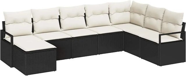 vidaXL Garten-Sofa-Set 8-teilig aus Poly-Rattan in Schwarz und Beige mit Polstern und Ottomane für Terrasse und Garten - Bild 1