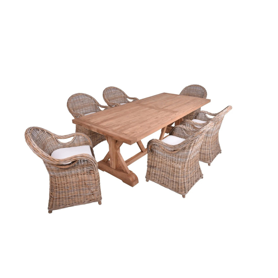 DELUKE Garten-Sitzgruppe NOAH 7-teiliges Gartenmöbel-Set aus Teakholz und Rattan in Mattbraun - Bild 2