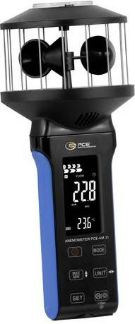 PCE Instruments Anemometer PCE-AM 31 in Schwarz zur Messung von Windgeschwindigkeit, Temperatur und Luftvolumen mit einem Bereich von 0,3 bis 40 m/s - Bild 1