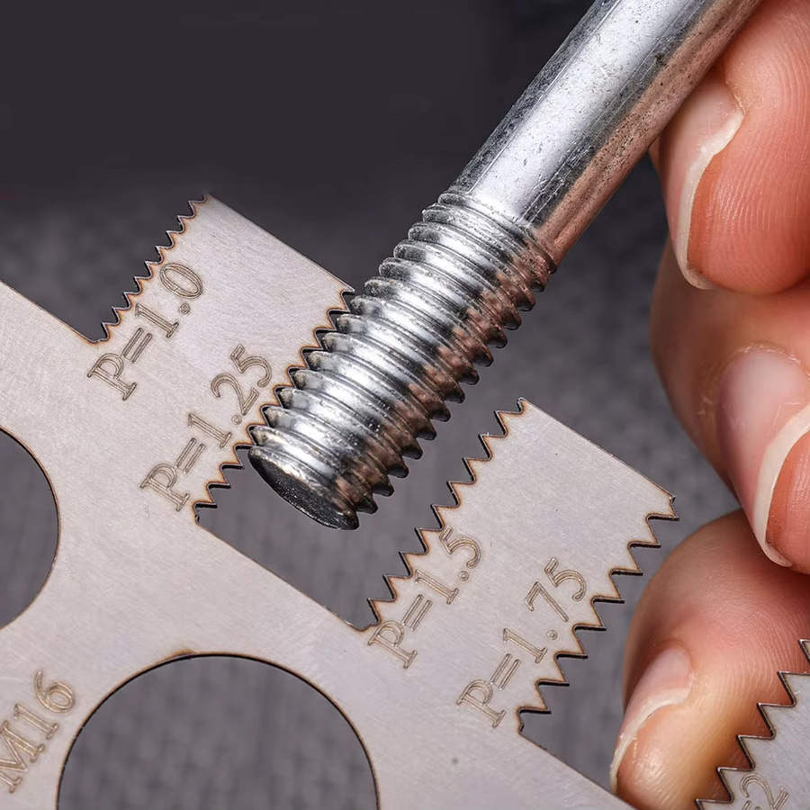 Vibratite 2-teiliges Set Tragbares Gewindesteigungsmessgerät aus 304 Edelstahl, Metrisches Messwerkzeug für Bolzen und Muttern, Länge: 100 mm, Breite: 3 mm - Bild 3