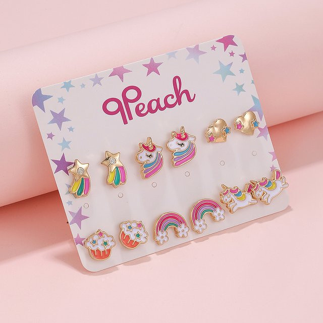 Ohrringe Stud, Einhorn Regenbogen Liebe, Zink-Legierung, Kinder - Bild 1