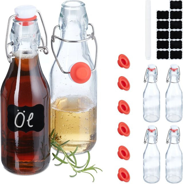 Relaxdays Bügelflaschen Set aus Glas in Transparent, 6er Set, 250 ml pro Flasche - Bild 1