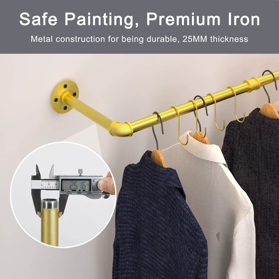 Wisfor Industrielle Kleiderstange aus Metall zur Wandmontage für das Schlafzimmer, Schwarz oder Gold, Glänzend - Bild 6