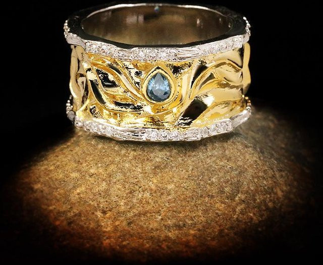 YIRAN Ring, Zweifarbiges Gold, Zirkon, Unisex - Bild 1
