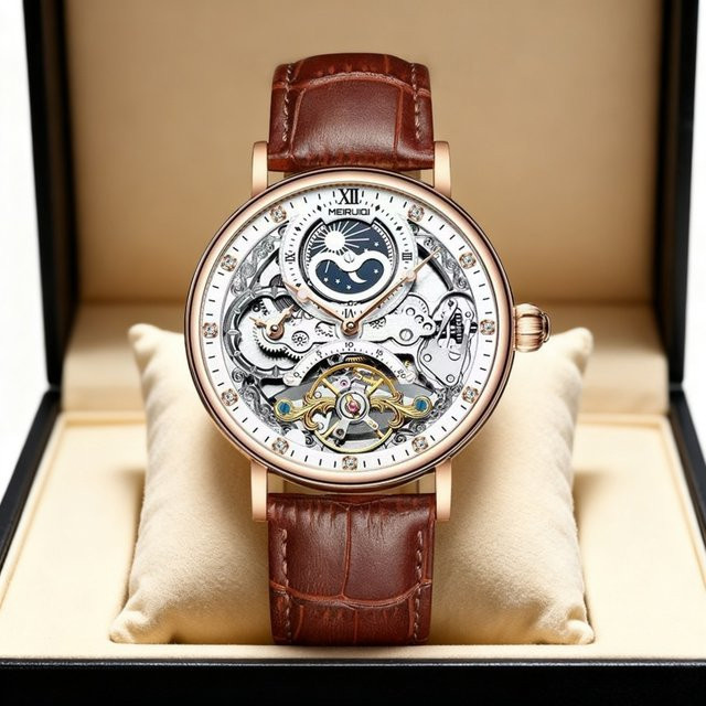 MEIRUIQI Armbanduhr Automatik, Roségold, Weiß, Braun, Herren - Bild 1