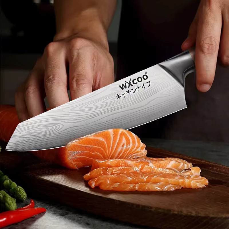 WXCOO 1- bis 4-teiliges Edelstahl-Küchenmesser-Set mit Laser-Damaszener-Muster inklusive Obstschäler für Obst und Gemüse - Bild 1