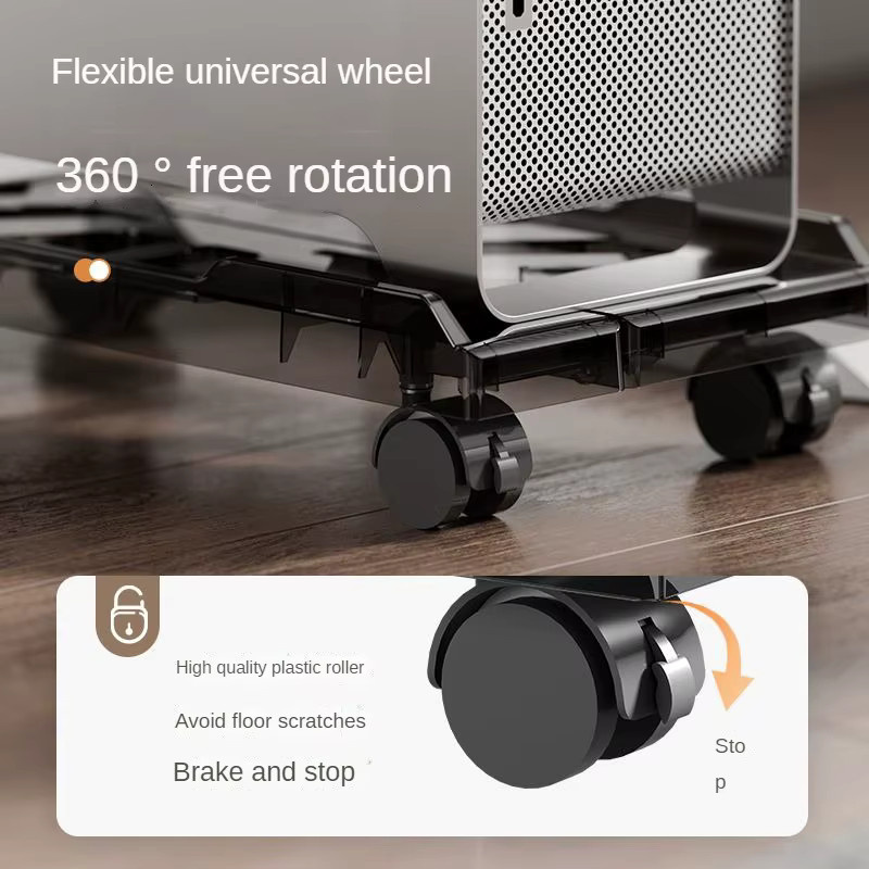 BEISHI Mobiler Computerständer mit Rollrädern, Ergonomischer Untertisch-CPU-Halter in Transparent/Grau - Bild 3